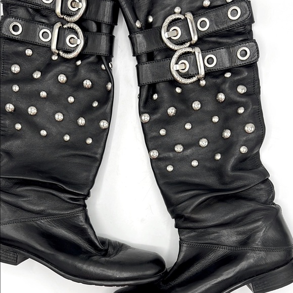 Stuart Weitzman Shoes - Stuart Weitzman Black Leather and Silver Studded Details